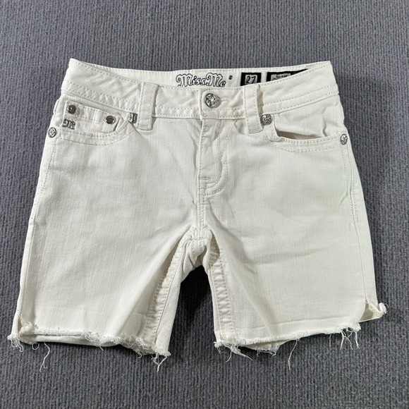 Miss Me Boyfriend Shorts Womens 27  White Mid Rise Denim Bermuda Shorts‎ - Picture 2 of 10